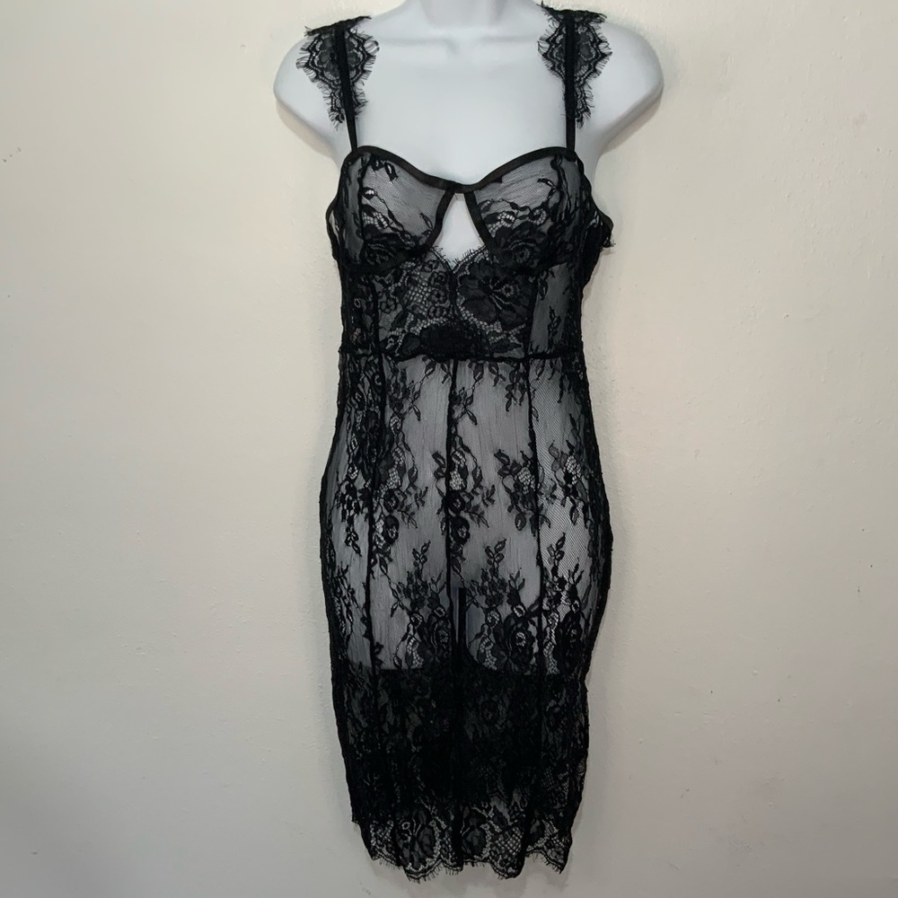 Fashion Nova Black Lace Dress Lingerie NWT - Picture 8 of 11